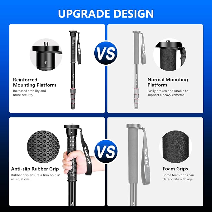 Manbily 65-Inch Camera Monopod, 5 Sections Aluminum Travel Monopod - Image 2