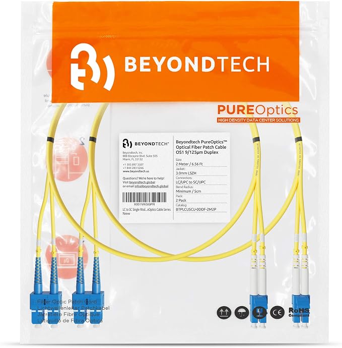 BEYONDTECH 2m LC to SC Fiber Patch Cable – UPC Single-Mode Duplex Fiber Optic - Image 7