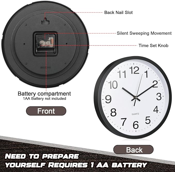 Inbagi 8 Pcs Wall Clock Bulk Large Silent Battery Operated Classroom Clocks - Image 4