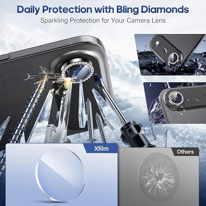 for iPhone 17 Air Camera Lens Protector Bling, Individual Diamond Metal Ring - Image 3