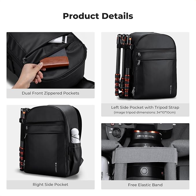 K&F CONCEPT Camera Bag Backpack, Professional DSLR/SLR/Mirrorless Camera - Image 6