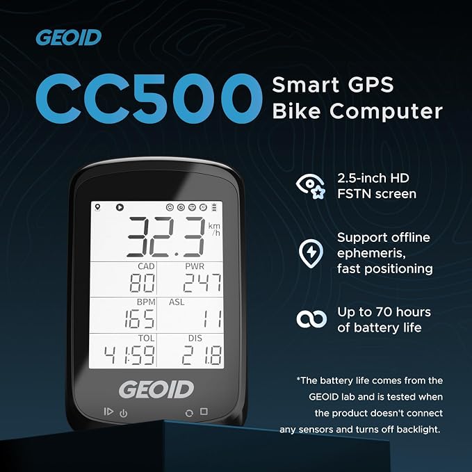 GEOID CC500 Bike Computer GPS, Wireless Bike Speedometer, ANT+ Bluetooth 2.5 - Image 2