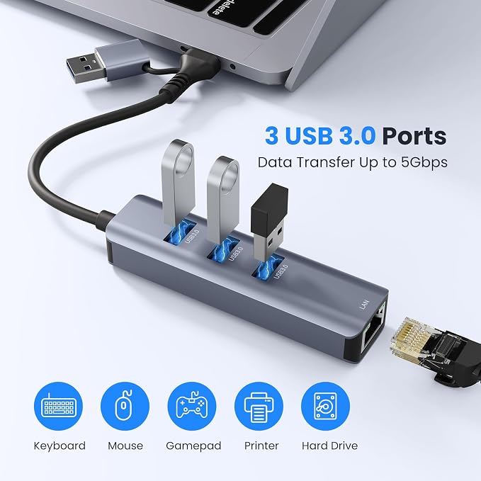 USB to Ethernet Adapter, ABLEWE USB 3.0/USB C to RJ45 Gigabit LAN Network - Image 4