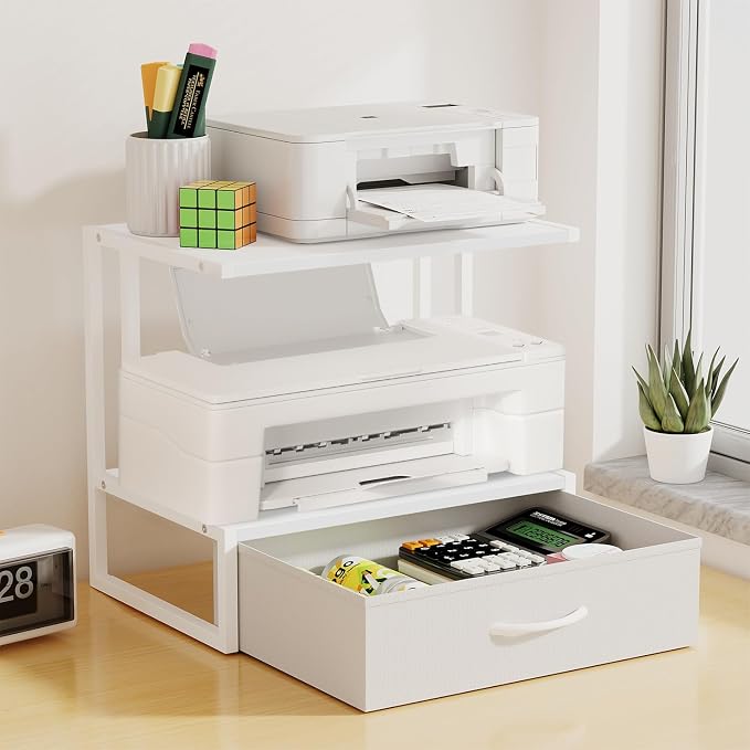 Printer Stand with Storage for Desk, with Fabric Drawer Desktop Printer Stand - Image 3