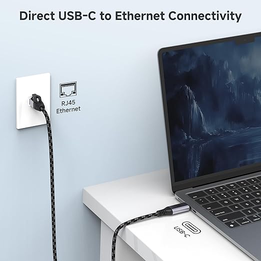 Cable Matters Plug & Play Braided USB C to Ethernet Cable - 10ft - Image 2