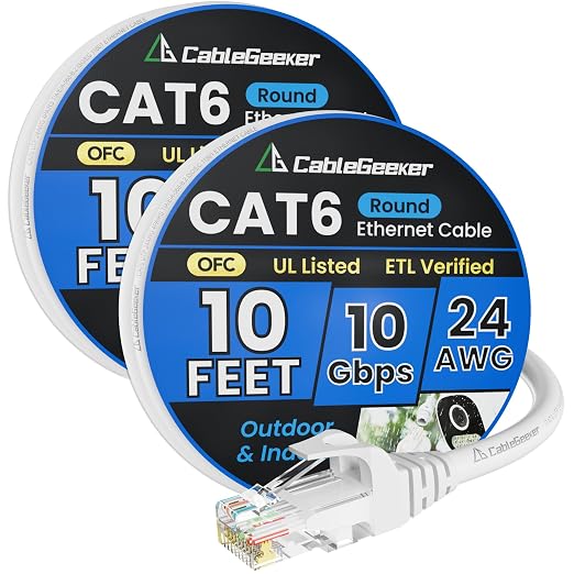 Cat 6 Ethernet Cable 10ft, Indoor&Outdoor, High Speed 10Gbps 24AWG Pure Copper by CableGeeker