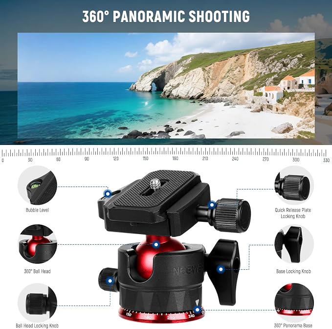 NEEWER Basics Travel Tripod for Camera, Ball Head, Arca Type QR Plate, Cell - Image 5