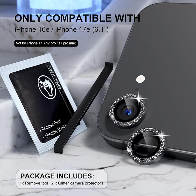 Choiche Compatible for iPhone 17e / 16e Camera Lens Protector Bling, 9H - Image 2