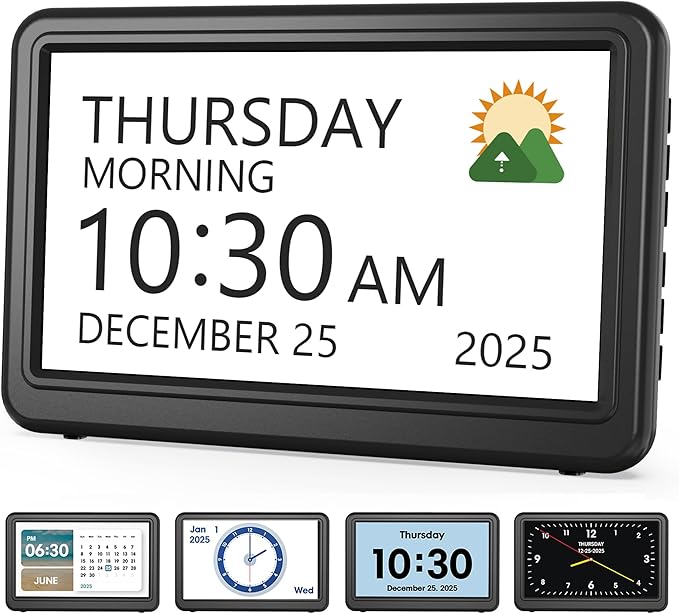 Clock with Day and Date for Elderly, Dimmable Dementia Alzheimers Clocks for by Roxicosly