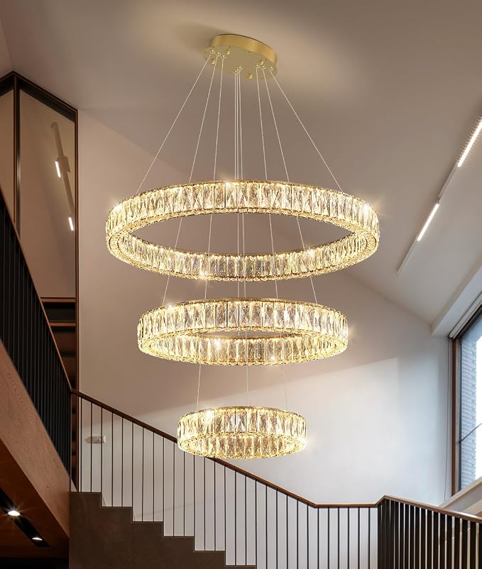 HAIXIANG Modern Glam Chandelier Crystal LED Remote Rings Chandelier Adjustable - Image 3