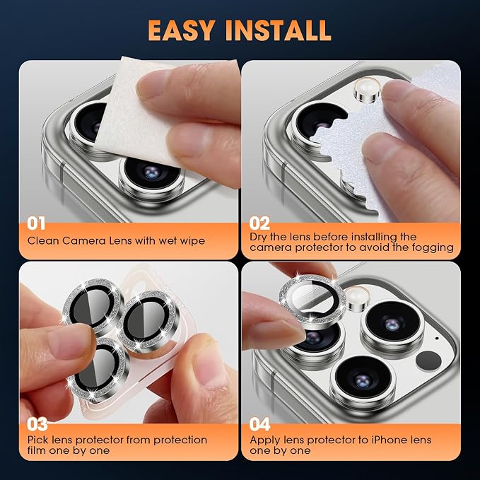 for iPhone 16 Pro/16 Pro Max Camera Lens Protector Bling Individual Metal - Image 7