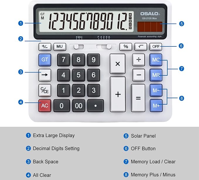 Desktop Calculator Extra Large LCD Display 12-Digit Big Number Accounting - Image 4