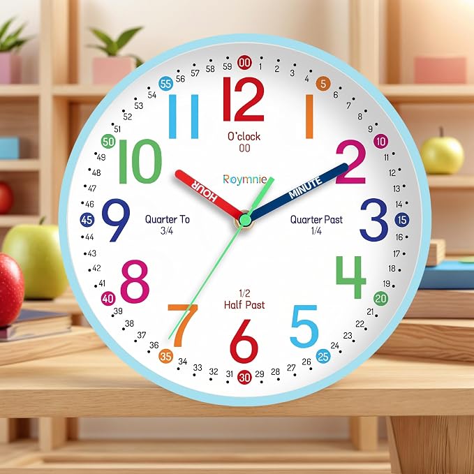 Roymnie Wall Clock 8 Inch for Kids Learning to Tell Time Easily Non Ticking - Image 9