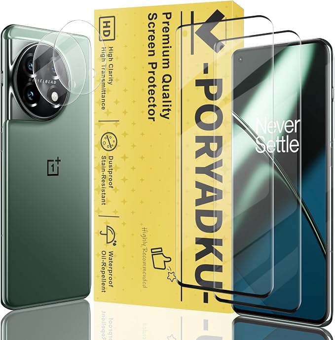 V-PORYADKU 2 Pack for OnePlus 11 Screen Protector + 2 Pack Camera Lens Protector by PORYADKU