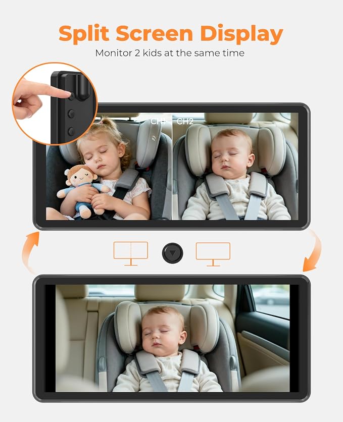 Luckview BM5PRO Dual Camera Baby Car Monitor, 7.2 Inch 1080P Split Screen - Image 2