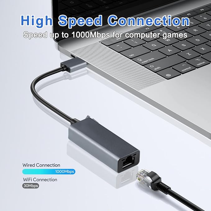 USB to Ethernet Adapter, Portable 1-Gigabit Network Hub, 10/100/1000 Mbps - Image 2
