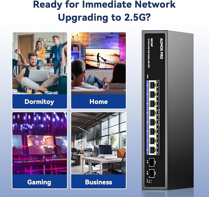 Upgrade 10 Port 2.5G PoE Switch, AUMOX PRO 8 Port 2.5G Network Unmanaged Switch - Image 7