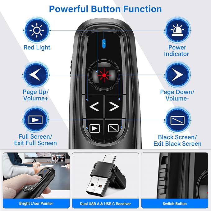 2-in-1 USB Type C Presentation Clicker, Wireless Presentation Clicker - Image 2