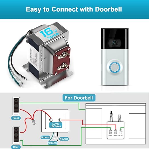 16V 30VA Doorbell Transformer for Ring Video Doorbells, Compatible - Image 5