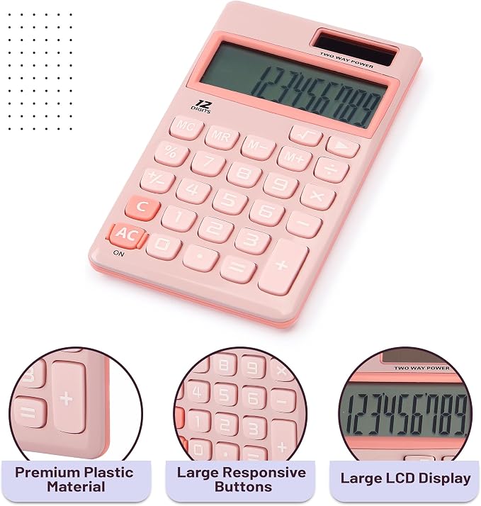 Mr. Pen - Standard Function Solar Calculator, 12 Digits, Light Pink, Pocket Size - Image 4