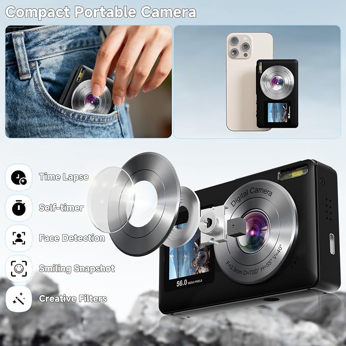Digital Camera, 56MP 2.7K Dual-Screen Selfie Camera - Image 7