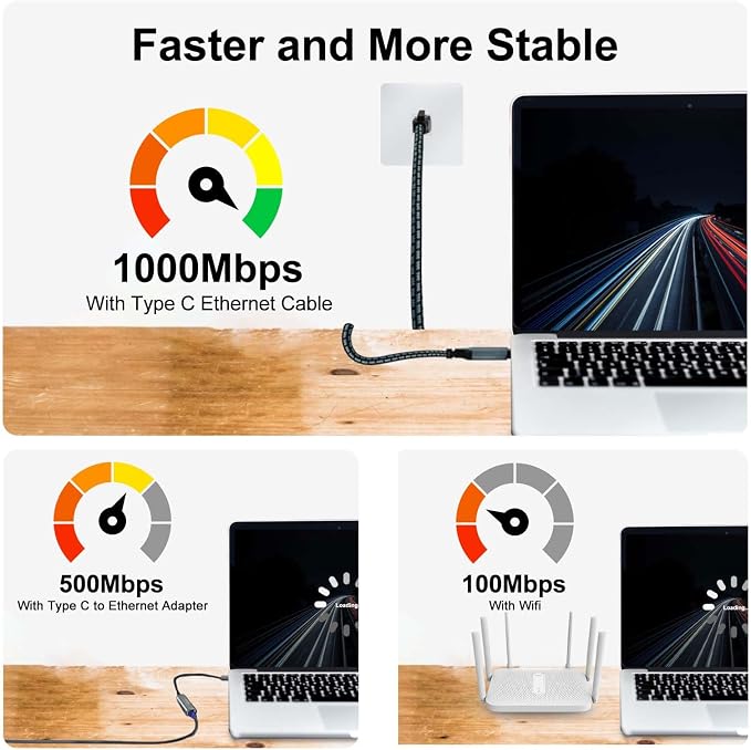 USB C to Ethernet Cable, 75 Feet Type C to Gigabit Ethernet Cable, USB C to - Image 6