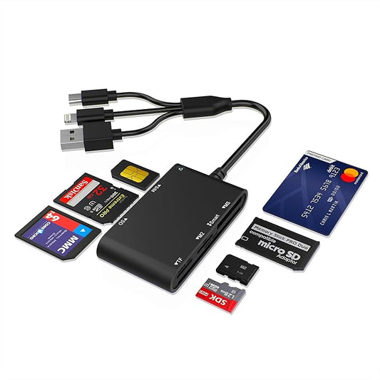 7-in-1 Smart Card Reader with 3-Port Connectivity – Lightning/USB-C/USB-A by Ardaddyn