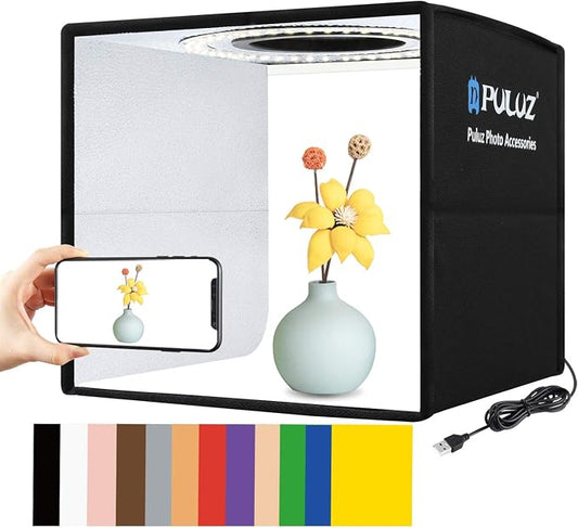 Foldable Photo Box Portable Studio Kit 12 Background Colors LED Dimmable by DEPTHLAN