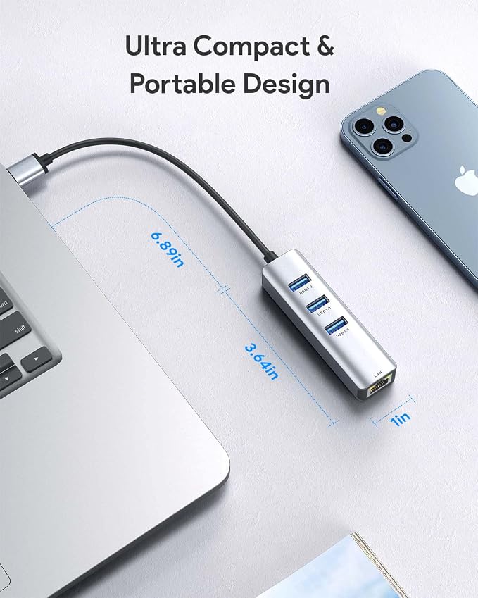 USB 3.0 to Ethernet Adapter, ABLEWE 3-Port USB 3.0 Hub - Image 6