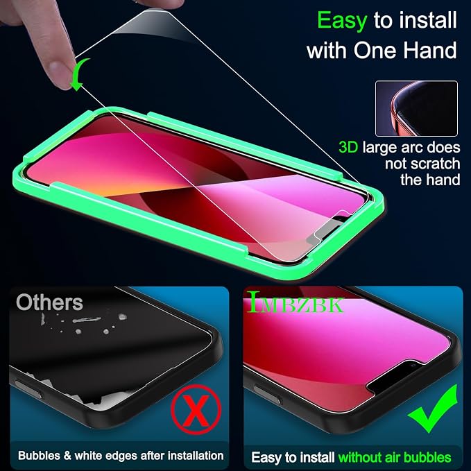 IMBZBK 3 Pack Screen Protector for iPhone 13 Tempered Glass - Image 5