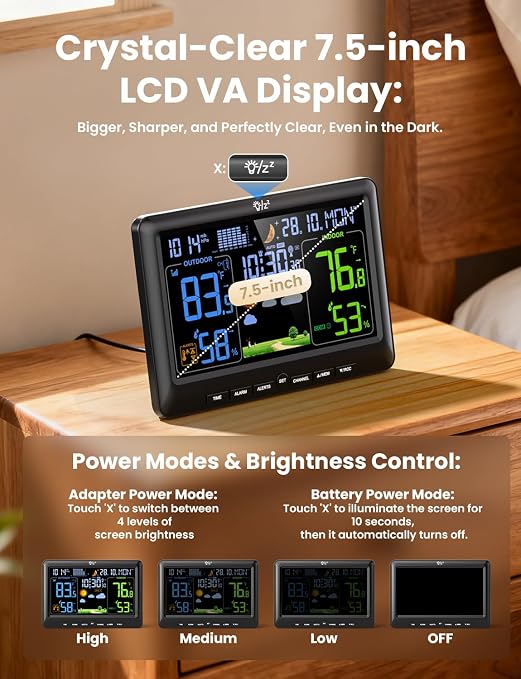 LIORQUE Weather Stations Indoor Outdoor Thermometer Wireless, Atomic Clock - Image 4