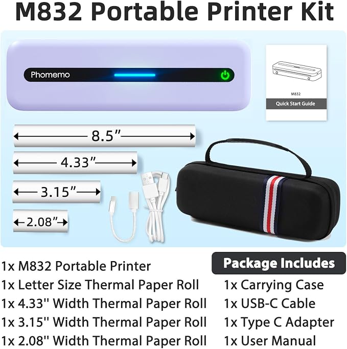 Phomemo Portable Thermal Printer, M832 Inkless Mobile Printer - Image 3