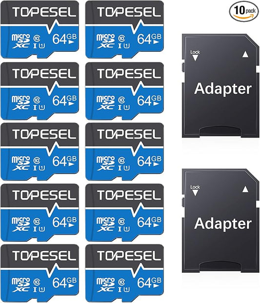 TOPESEL 10 Pack 64GB Micro SD Card Class 10 Micro-SDXC Memory Card UHS-I by TOPESEL