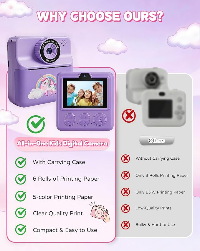 Kids Camera Instant Print with Carrying Case, Digital Selfie Camera with 6 - Image 8