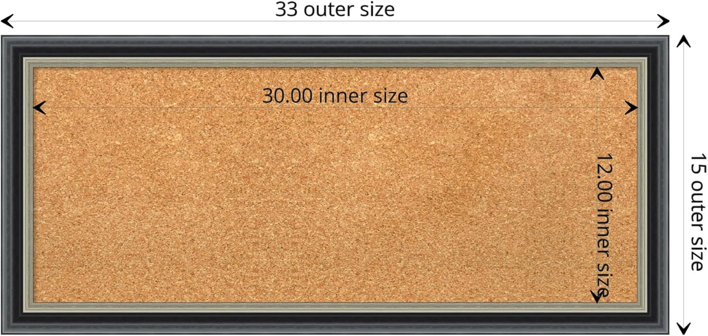 Amanti Art Natural Cork Board for Wall, 15x33 Vision Board with Black Wood Frame, Medium Corkboard Office Decor for Home Organization, Modern Contemporary Corkboard Pinboard to display items for home