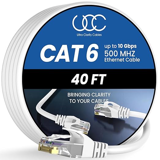 Cat 6 Ethernet Cable 40 ft, 10Gbps High Speed Ethernet Cable, Internet Cable by UltraClarityCables