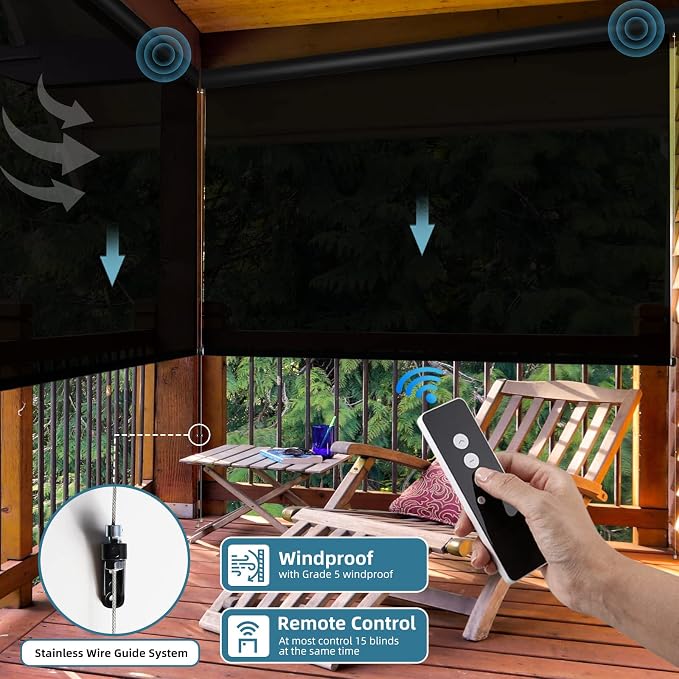 SmartWings Motorized Outdoor Patio Shades Roll Up Blinds - Image 4