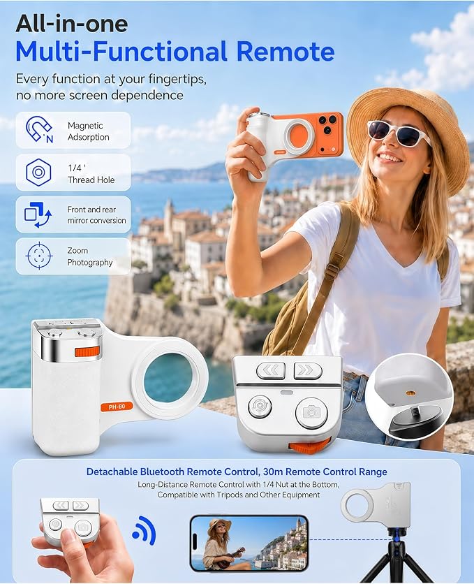 Magnetic Phone Camera Grip for iPhone & Android, Zoom Control and 1/4" Tripod - Image 6