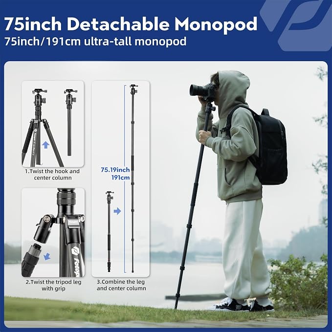 Fotopro 73" Carbon Fiber Tripod - Image 4