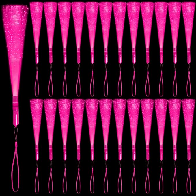 12 Pack Pink Glow Sticks Light Up Fiber Optic Stick Glow Wands Bulk by NUDALA