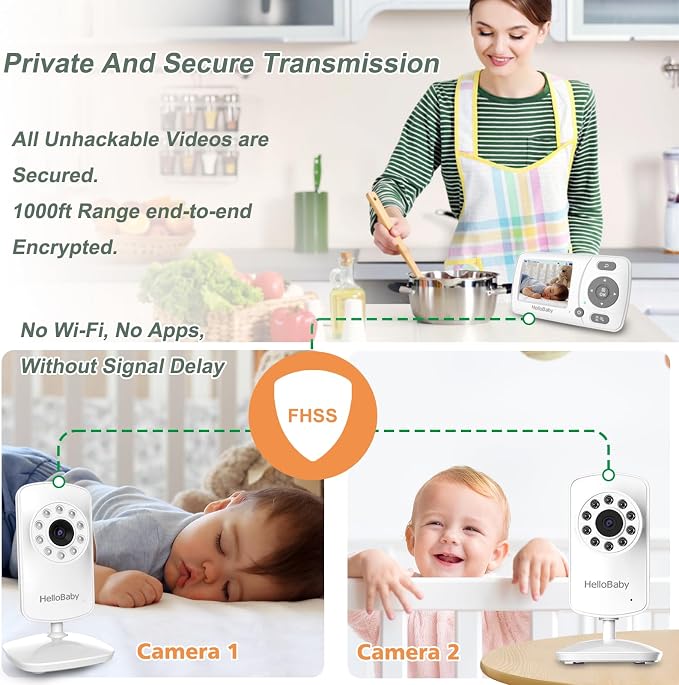 HelloBaby Monitor with 2 Cameras, 2.4'' Portable Travel Screen Baby Monitor No - Image 6
