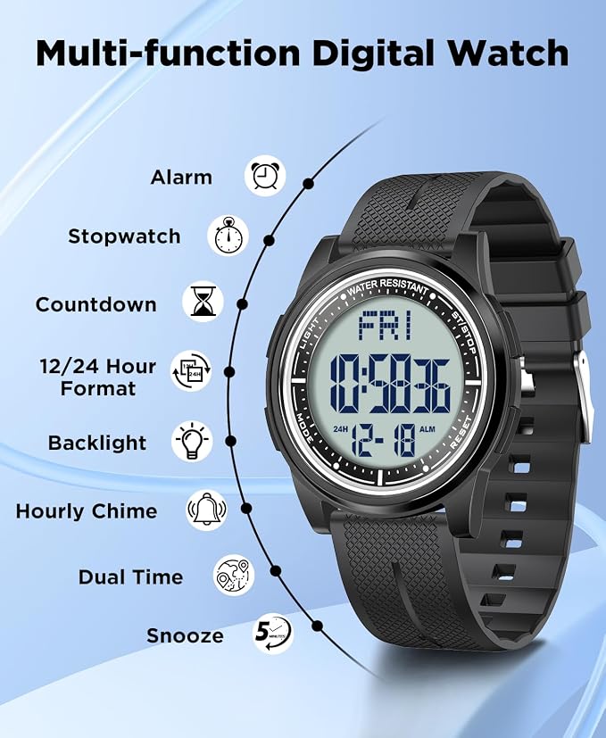 Beeasy Digital Watch for Men Women, 50M Waterproof, Ultra-Thin & Lightweight - Image 4