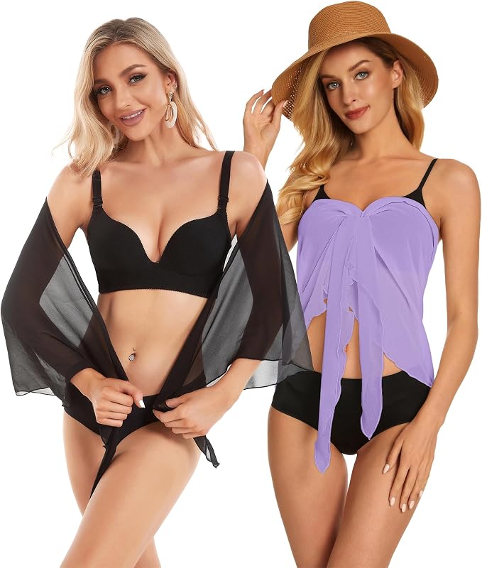 CHICGAL 2 Pieces Women Beach Sarong Bathing Suit Wrap Skirt Sheer Bikini - Image 6