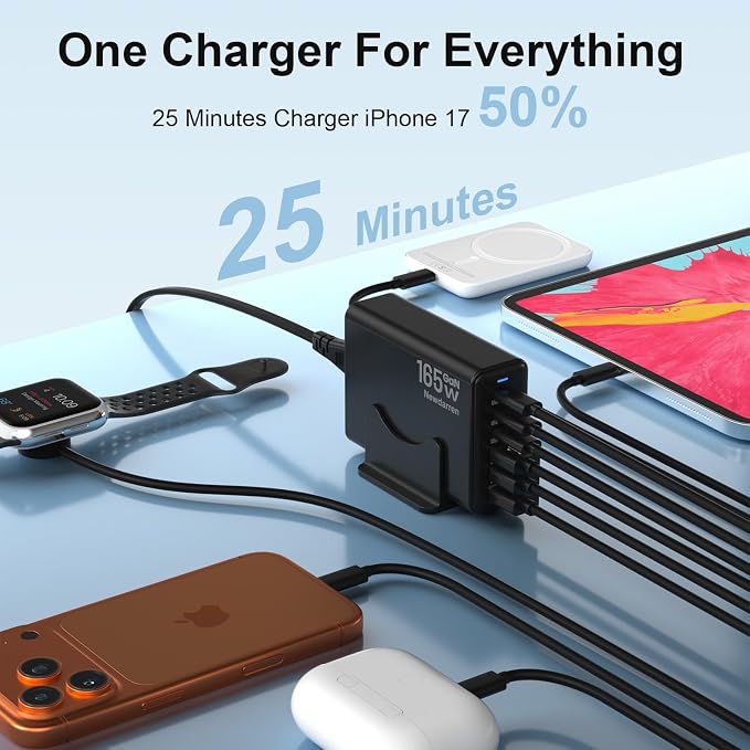 165W GaN USB C Charging Station, 6-Port Desktop Charger - Image 3