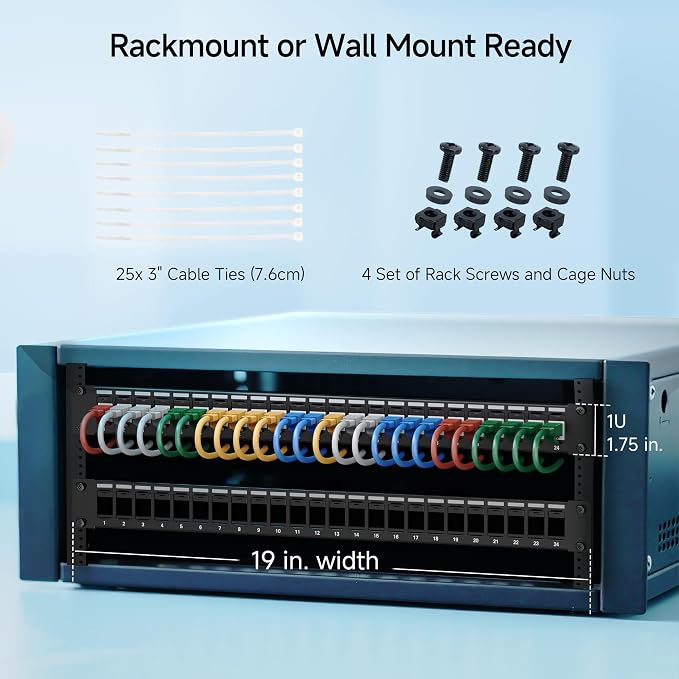 Cable Matters Rackmount or Wall Mount 1U 24 Port Keystone Patch Panel - Image 6