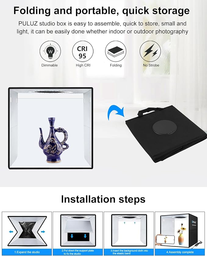 PULUZ Foldable Photo Studio Light Box 30x30x30cm Portable Mini Shooting Tent Kit - Image 6