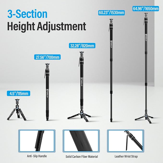 SIRUI SVM-165 Rapid Monopod for Cameras, 65” Carbon Fiber Monopod - Image 6