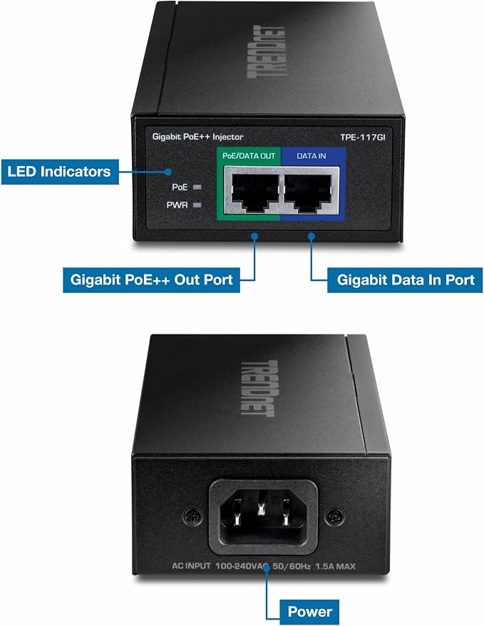 TRENDnet Gigabit PoE++ Injector, NDAA Compliant, Supplies 15.4W, and 60W - Image 7