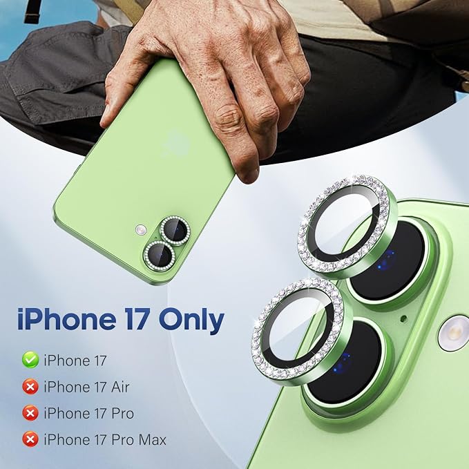 for iPhone 17 Camera Lens Protector Bling, Individual Diamond Metal Ring - Image 2