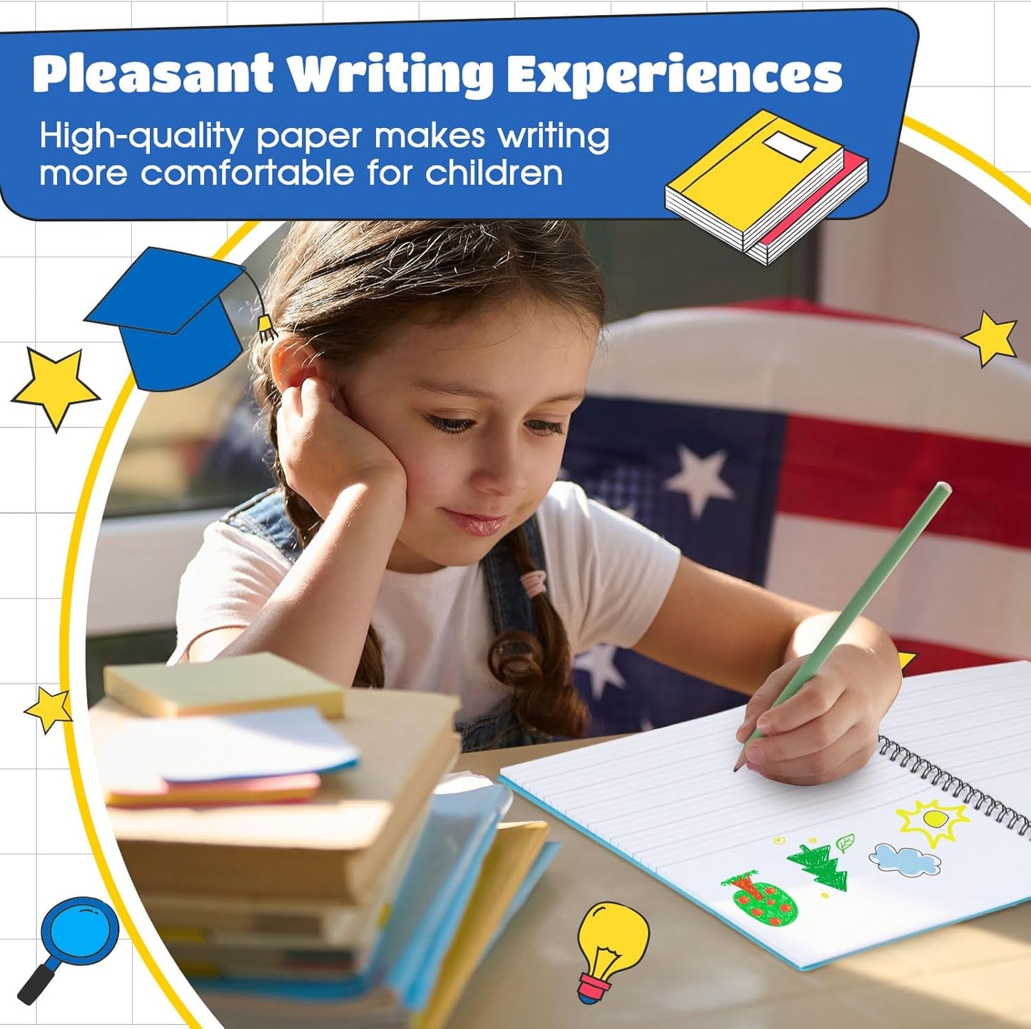 Henoyso 5 Pcs 100/50 Sheets Primary Composition Notebook K-2 Bulk Spiral Primary Journal Drawing Handwriting Practice for Kids Kindergarten 1st 2nd Back to School Supplies (Bright Color,50 Sheets)